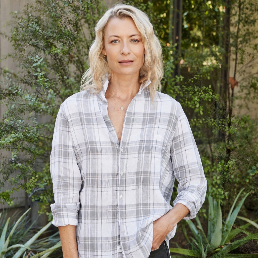 Frank & Eileen Linen Eileen in Grey & White Plaid - Size Large